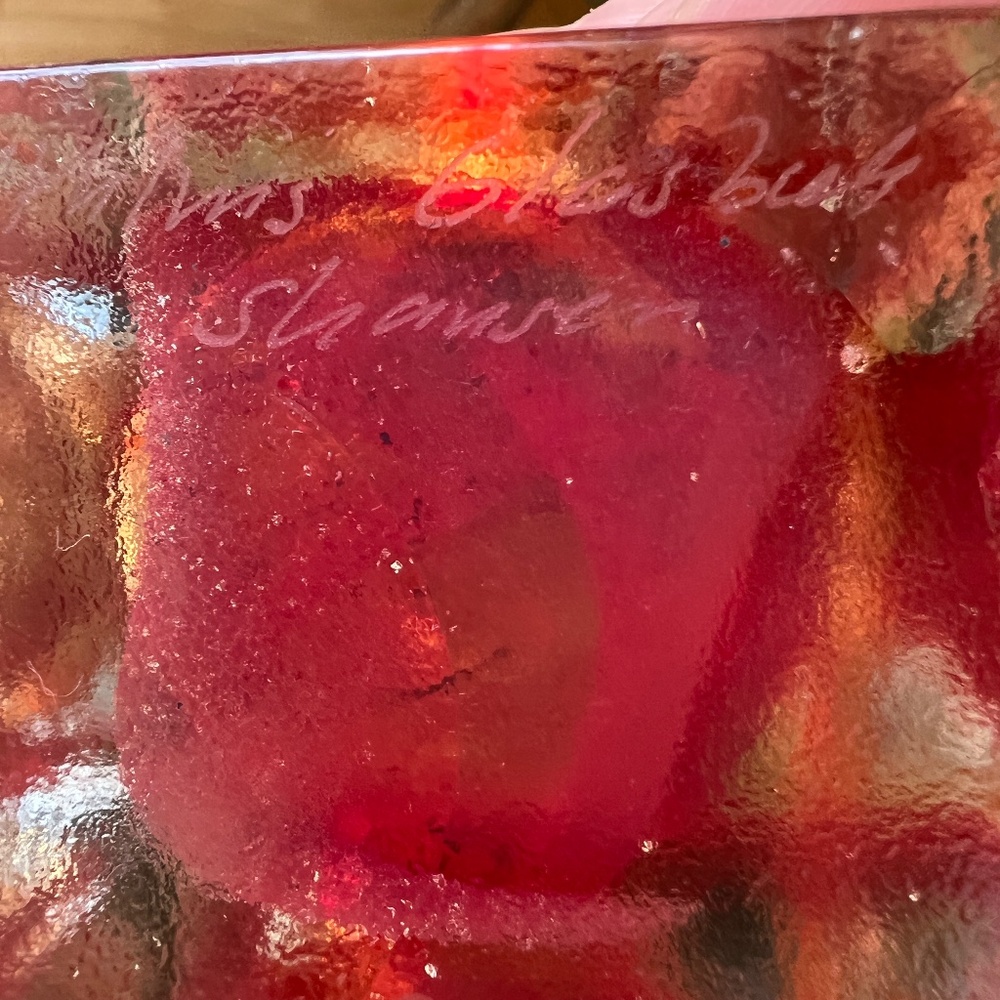 Signed Stockholms Glasbruk Karin Hammar Skansen Art Glass Votive Candle Red Sq - Picture 9 of 10